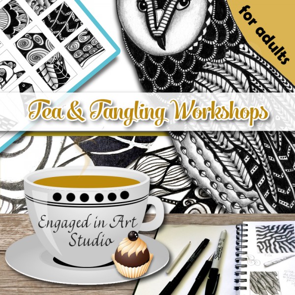 Ad for Tea and Tangling Workshops for Adults