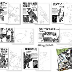 selection of pages, tangle me aussie animals, zentangle-inspired animals, zentangle animals, zentangle books for kids, zentangle lesson plans for teachers, zentangle printables, zentangle printables for teachers, zentangle printables for kids, engaged in art, online art classes, online art classes for kids