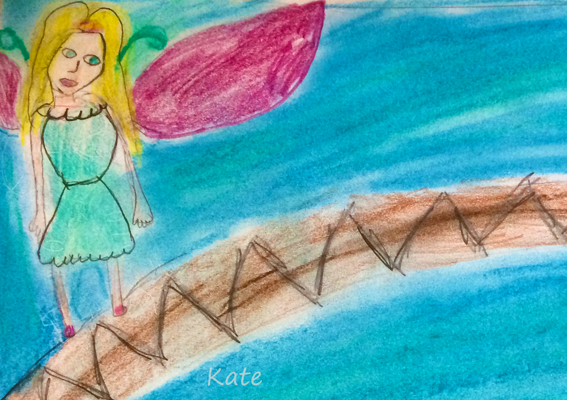 The Fairy and the Mermaid detail, The Fairy and the Mermaid by Kate, fantasy art workshop for kids, art classes for kids, art classes for kids in redlands, art classes for kids brisbane, engaged in art, engaged in art classes for kids
